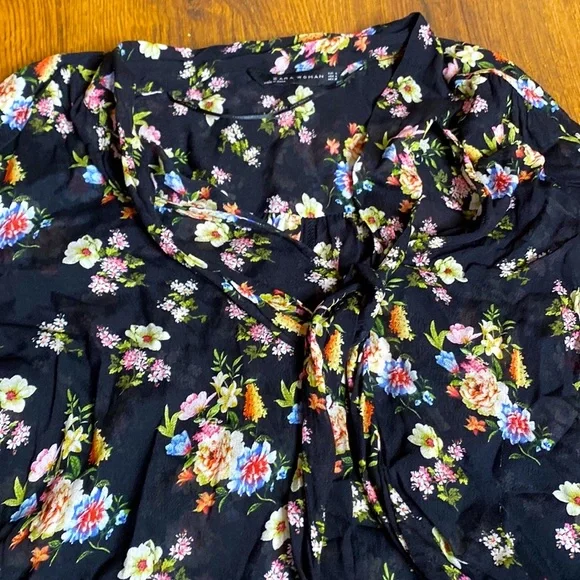 🌹 Zara Woman 🌹 Sheer Floral Long Sleeve Ruffle Dress - Picture 15 of 15